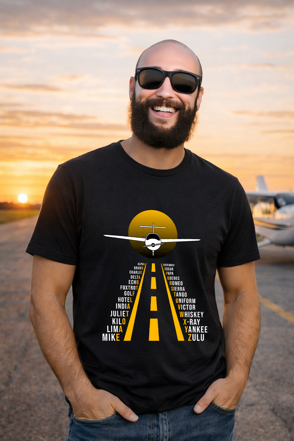 T-Shirt - Pilotenalphabet  mit Landebahn