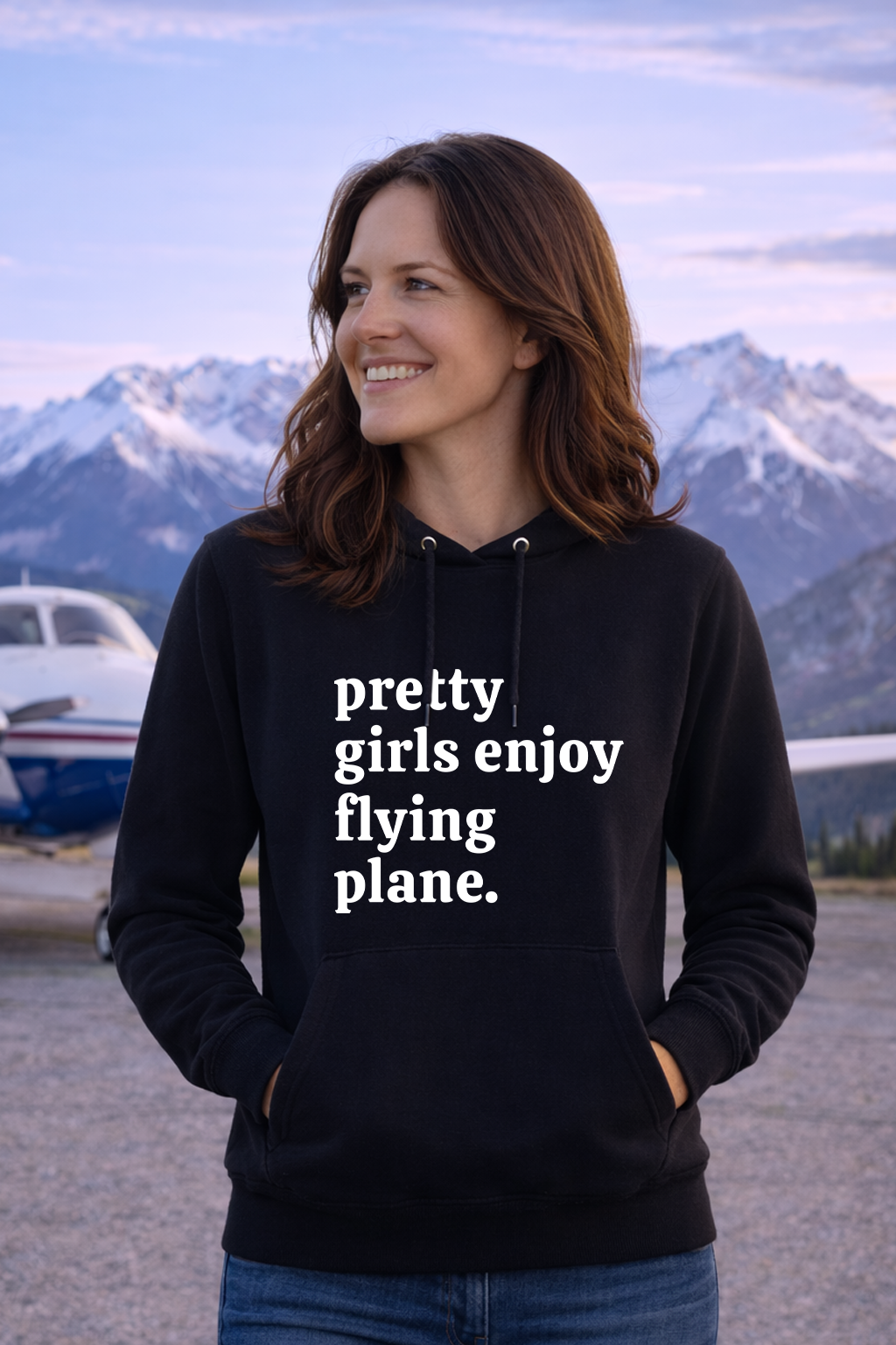 Hoodie - Pretty girls enjoy flying plane