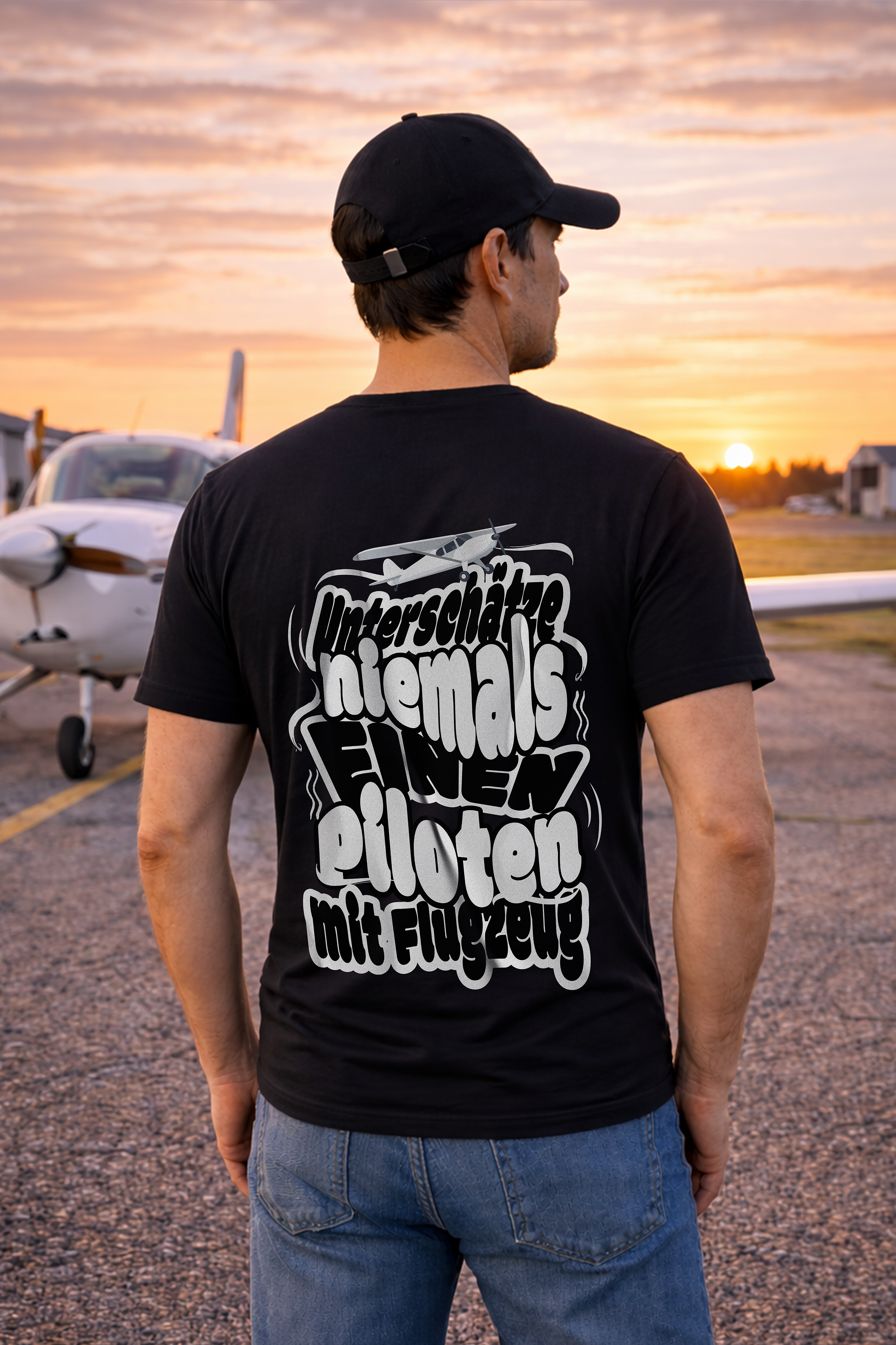 T-Shirt - Unterschätze niemals einen Piloten Backprint