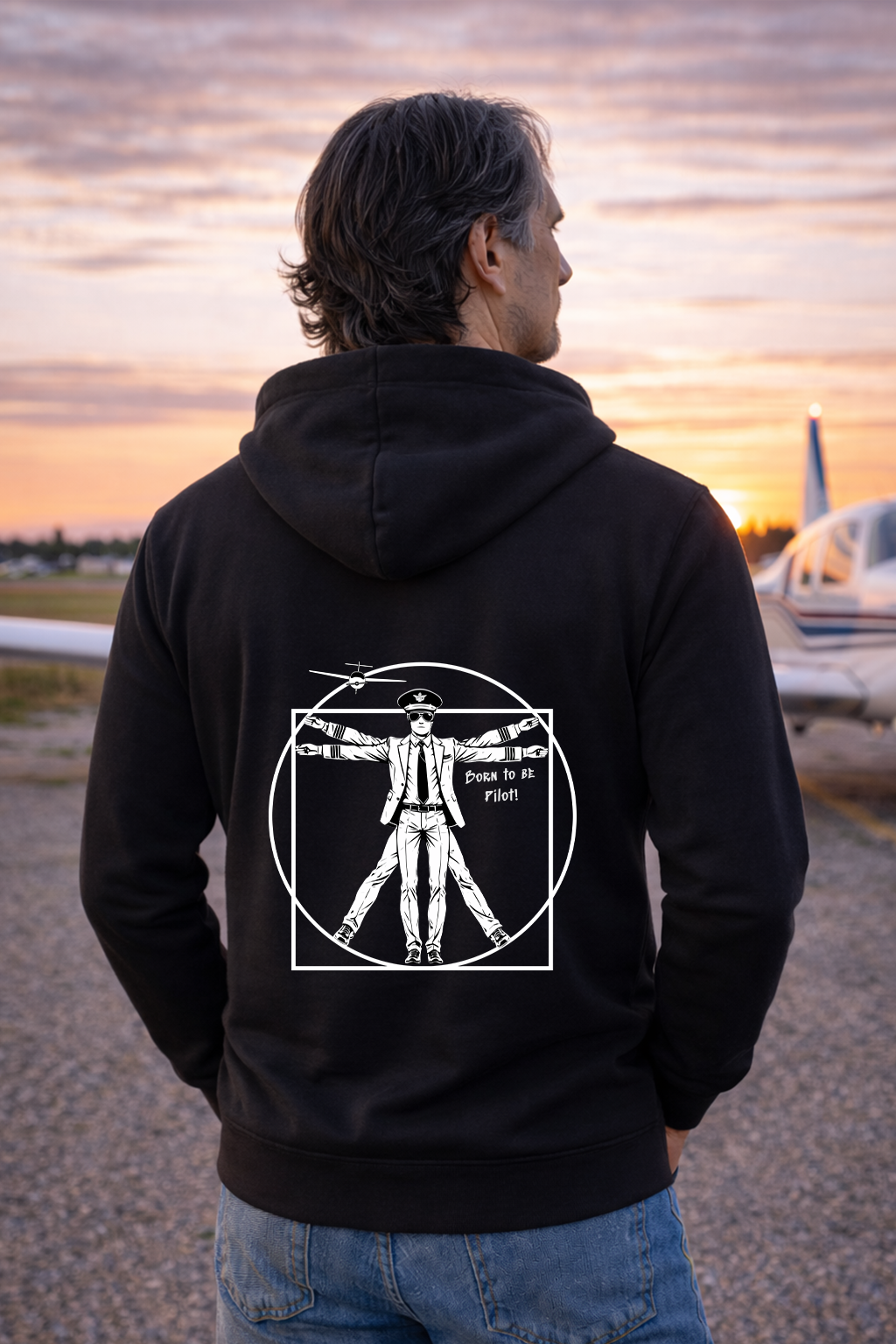 Zipper Hoodie - Born to be Pilot mit Backprint