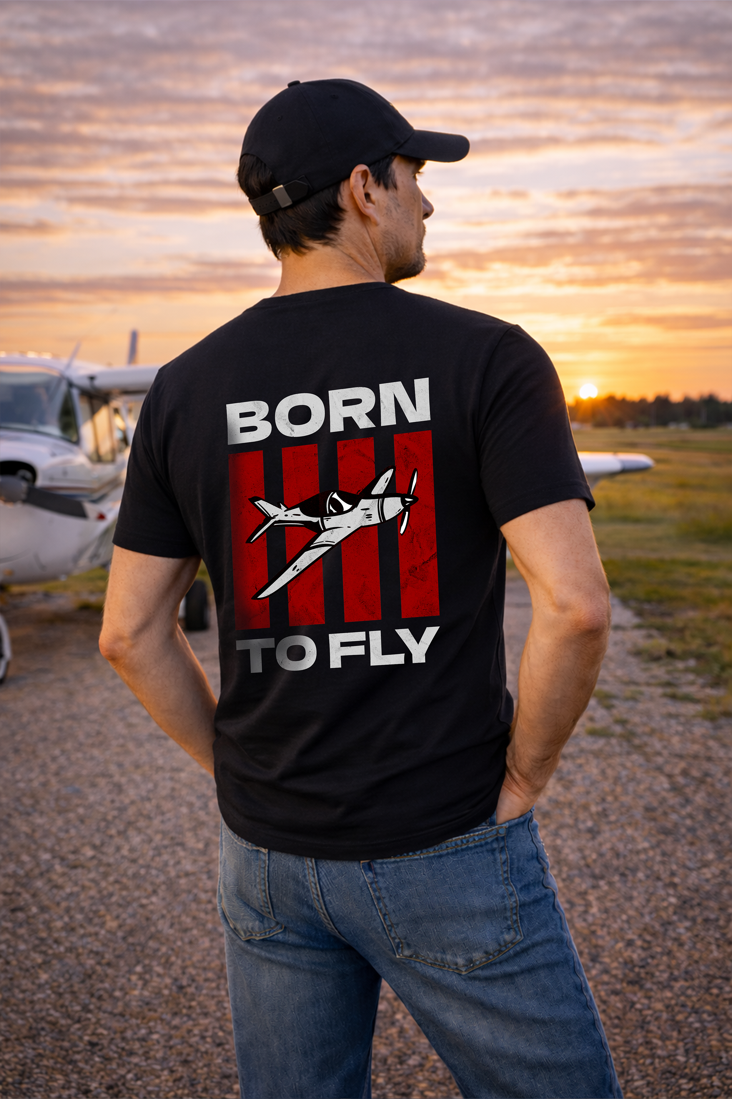 T-Shirt - Born to Fly with Plane Backprint