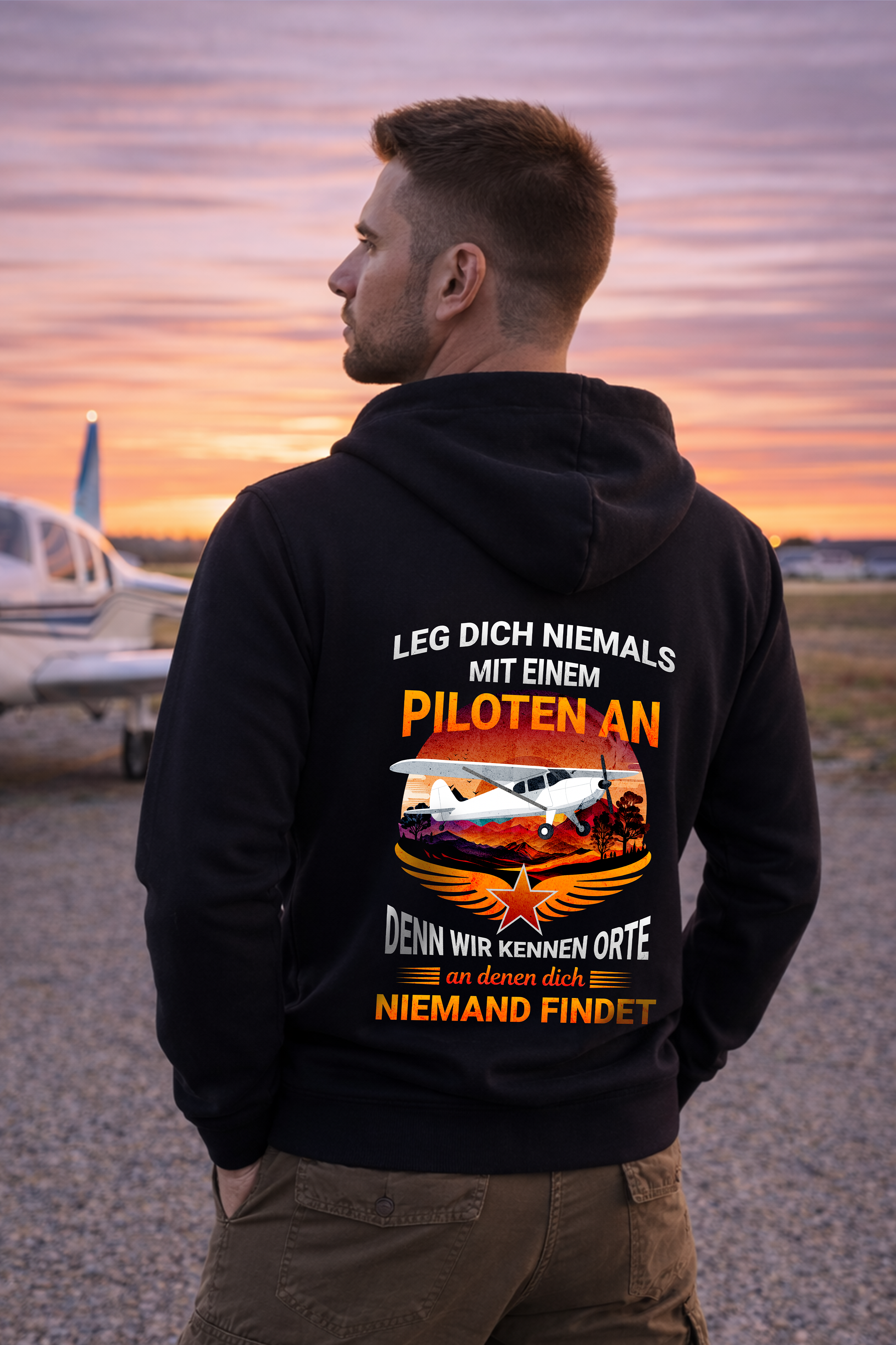 Zipper Hoodie - Leg dich niemals mit einem Piloten an mit Backprint