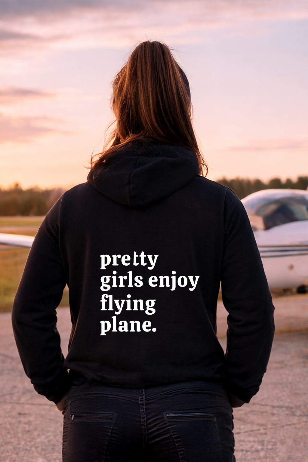 Hoodie - Pretty girls enjoy flying plane Backprint