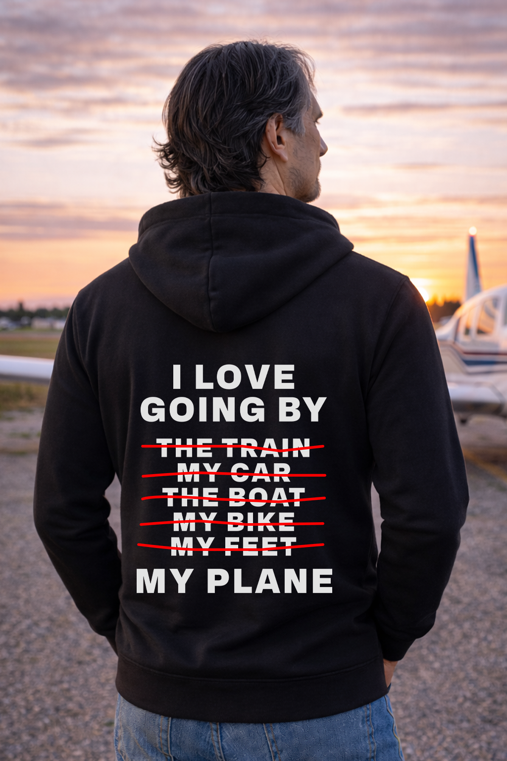 Zipper Hoodie - I love going by my Plane mit Backprint
