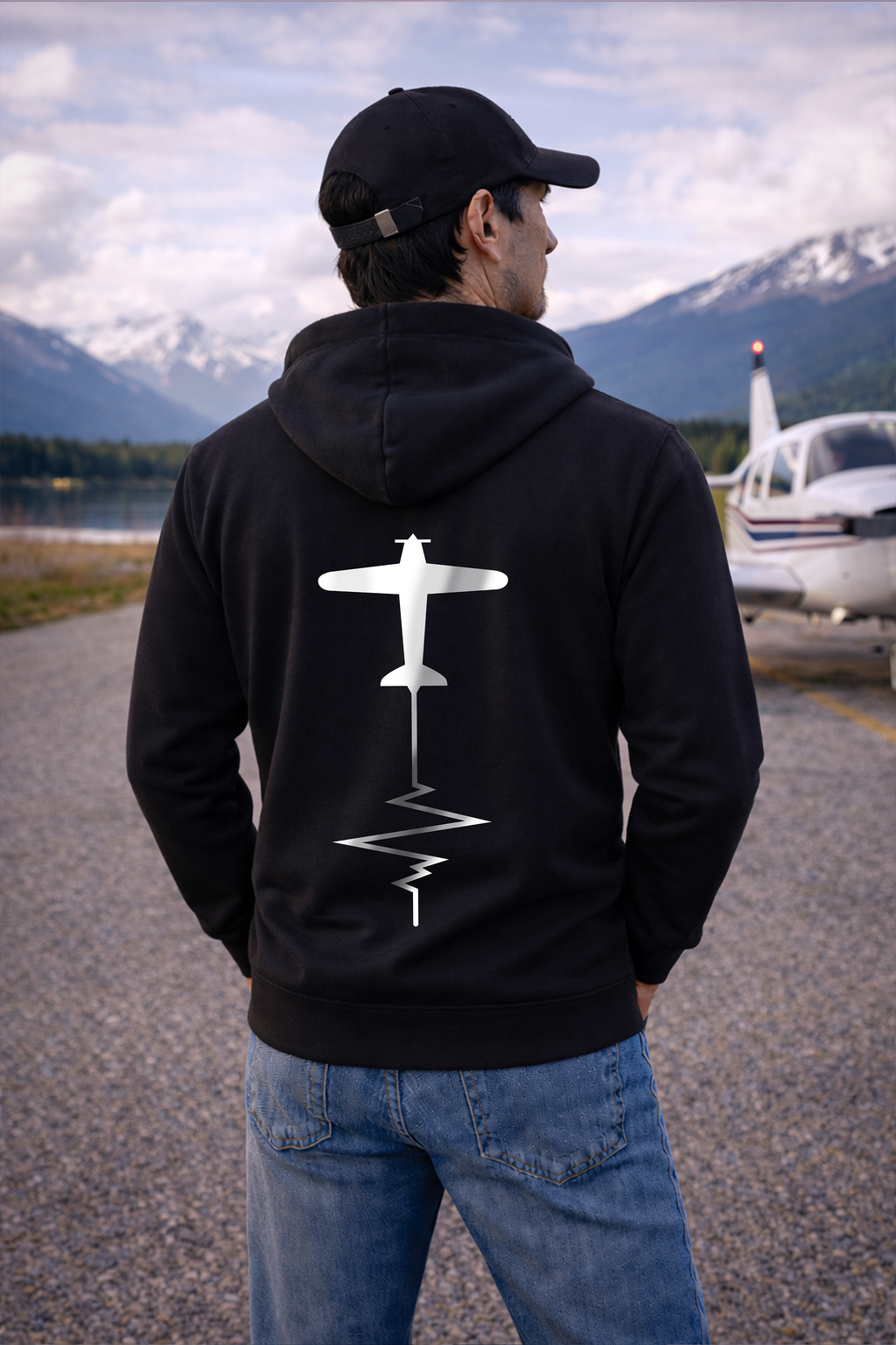 Zipper Hoodie - Herzschlag mit Backprint