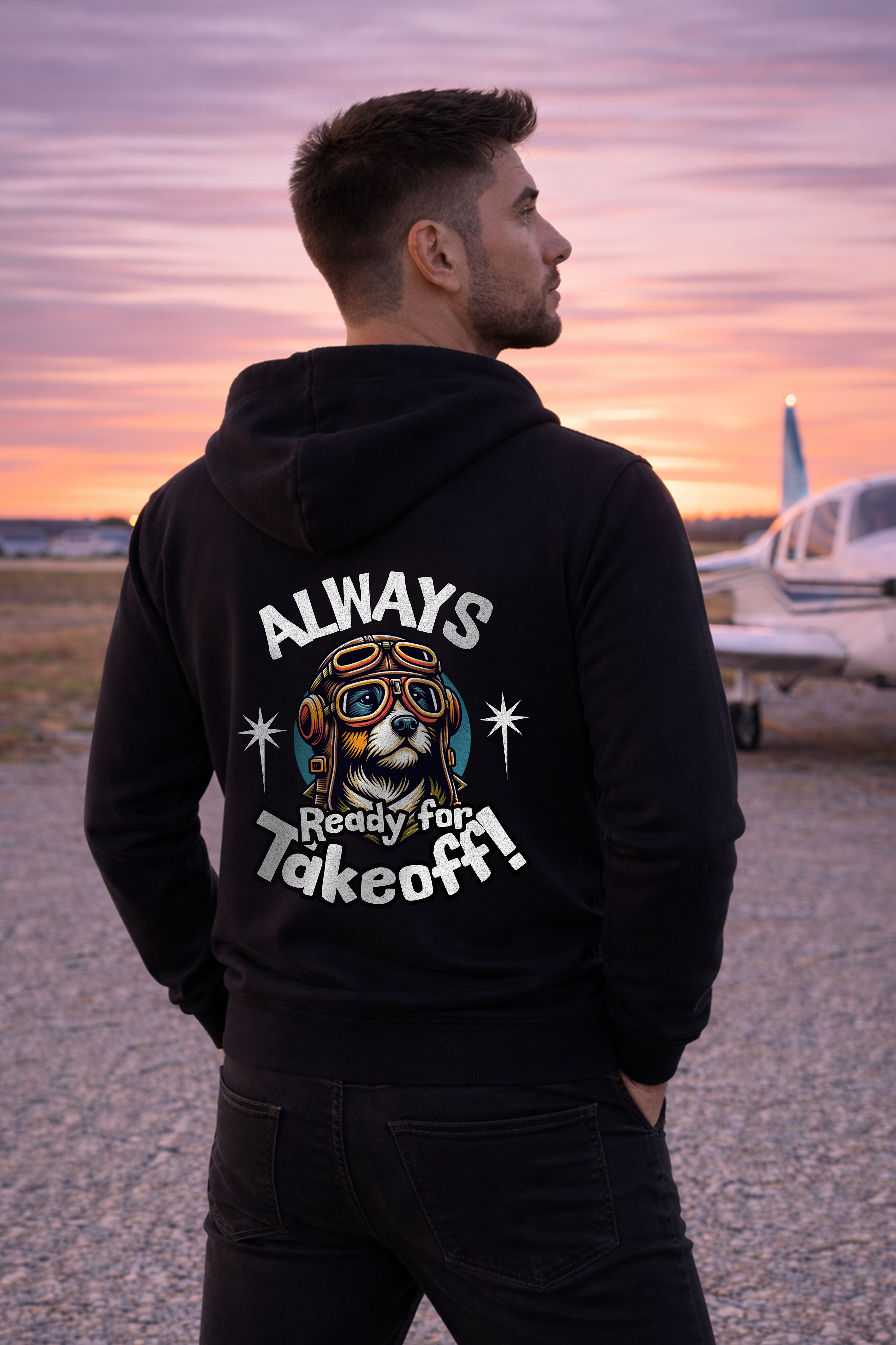 Zipper Hoodie  - Always ready for Takeoff mit Backprint