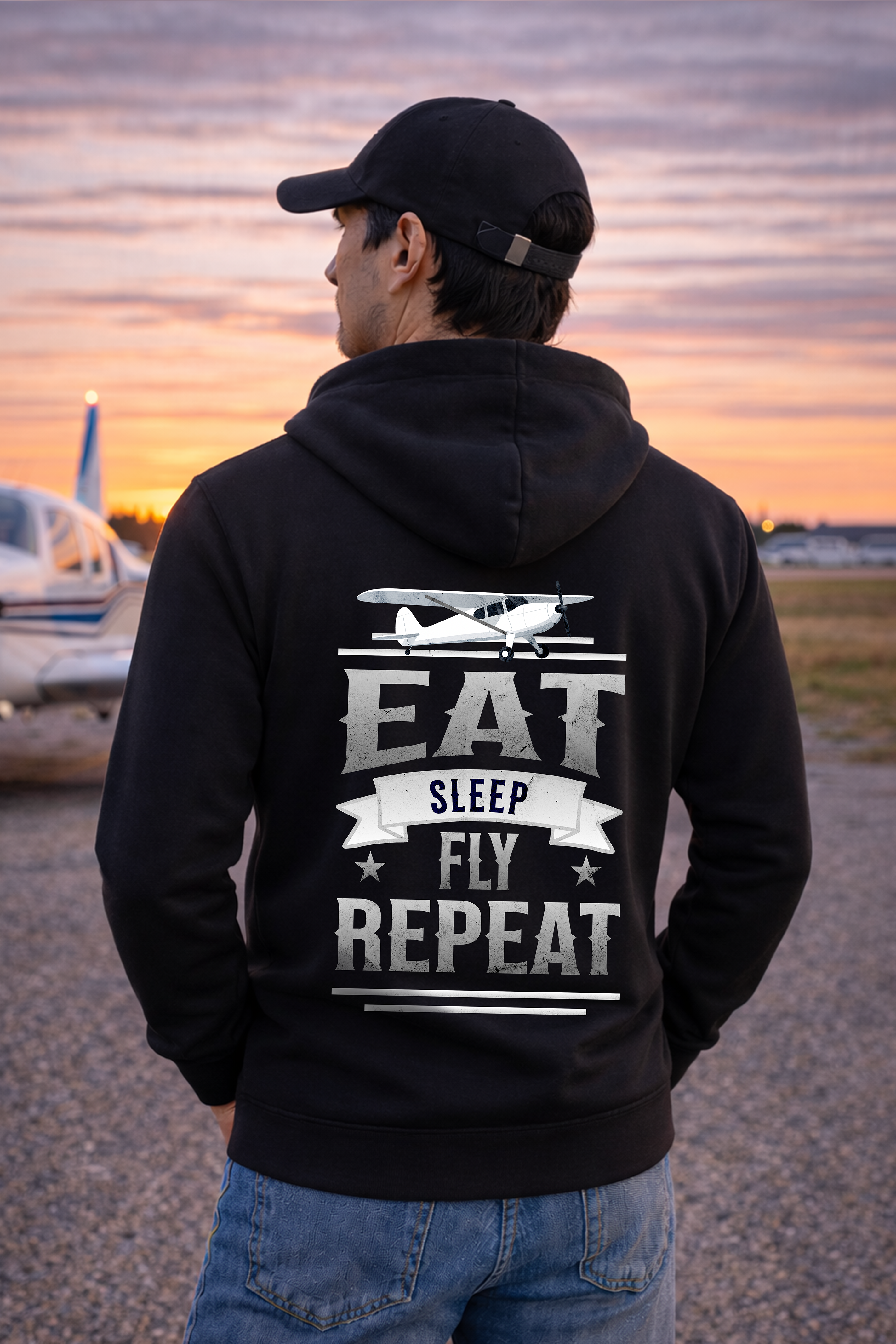 Zipper Hoodie  - Eat Sleep Fly Repeat mit Backprint