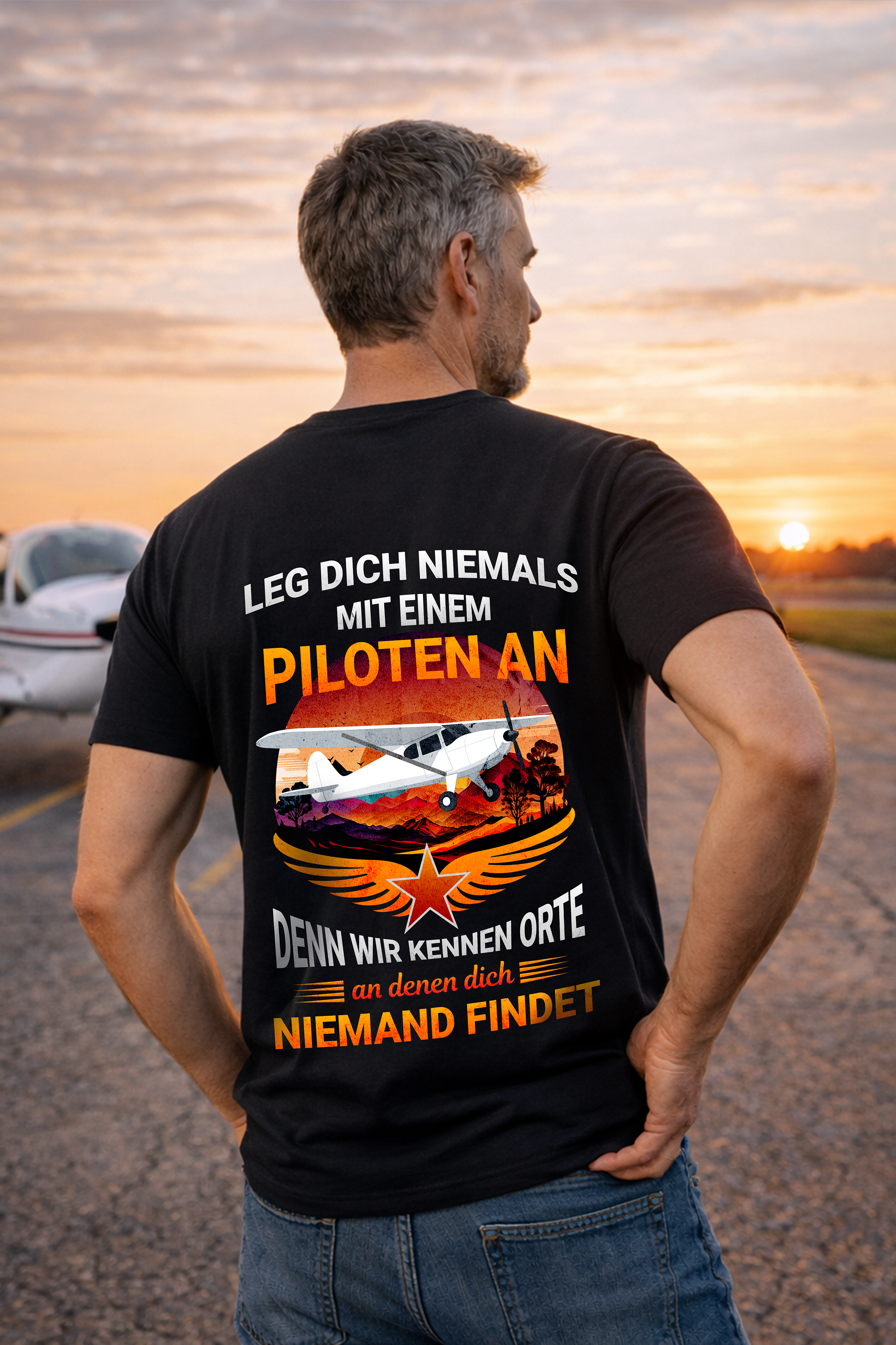 T-Shirt - Leg dich niemals mit einem Piloten an Backprint