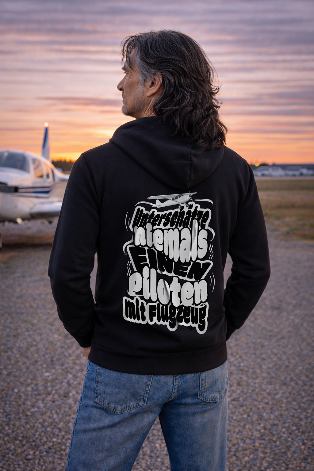 Hoodie  - Unterschätze niemals einen Piloten Backprint