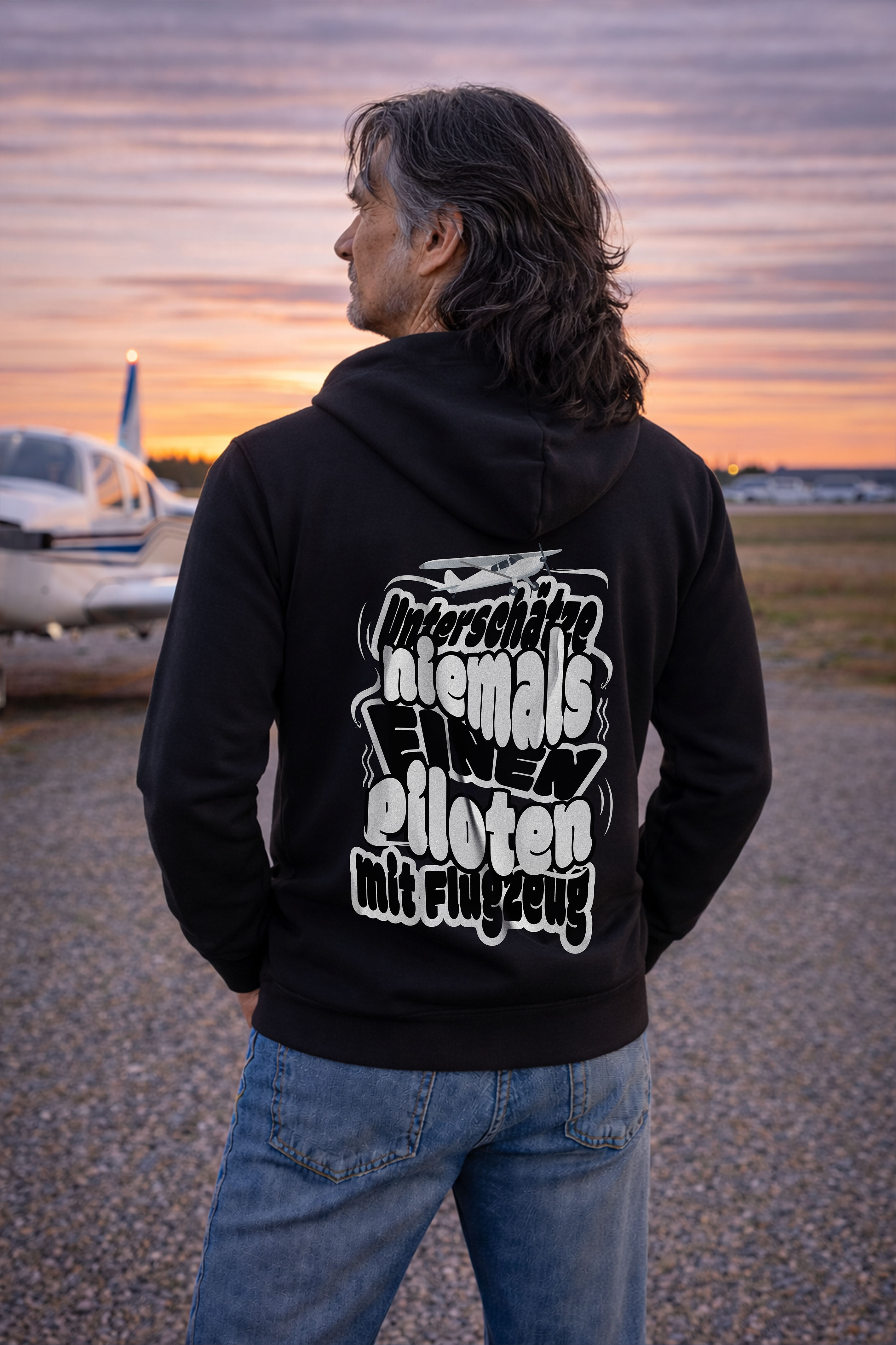 Hoodie  - Unterschätze niemals einen Piloten Backprint