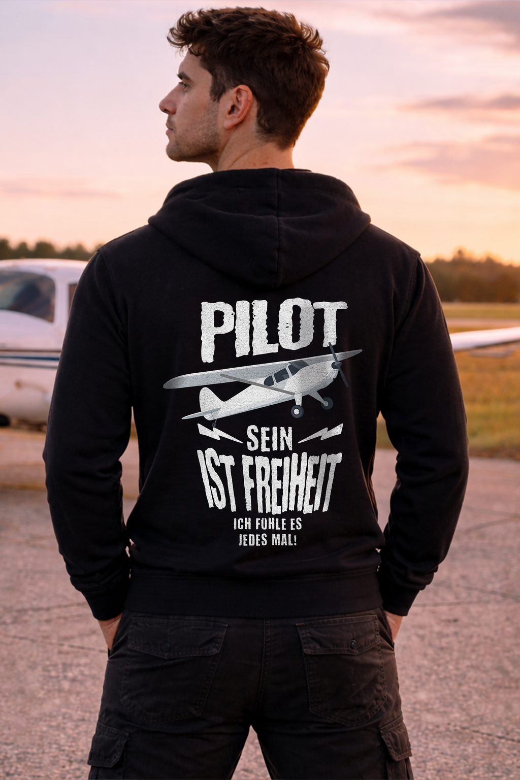 Zipper Hoodie - Pilot sein ist Freiheit mit Backprint