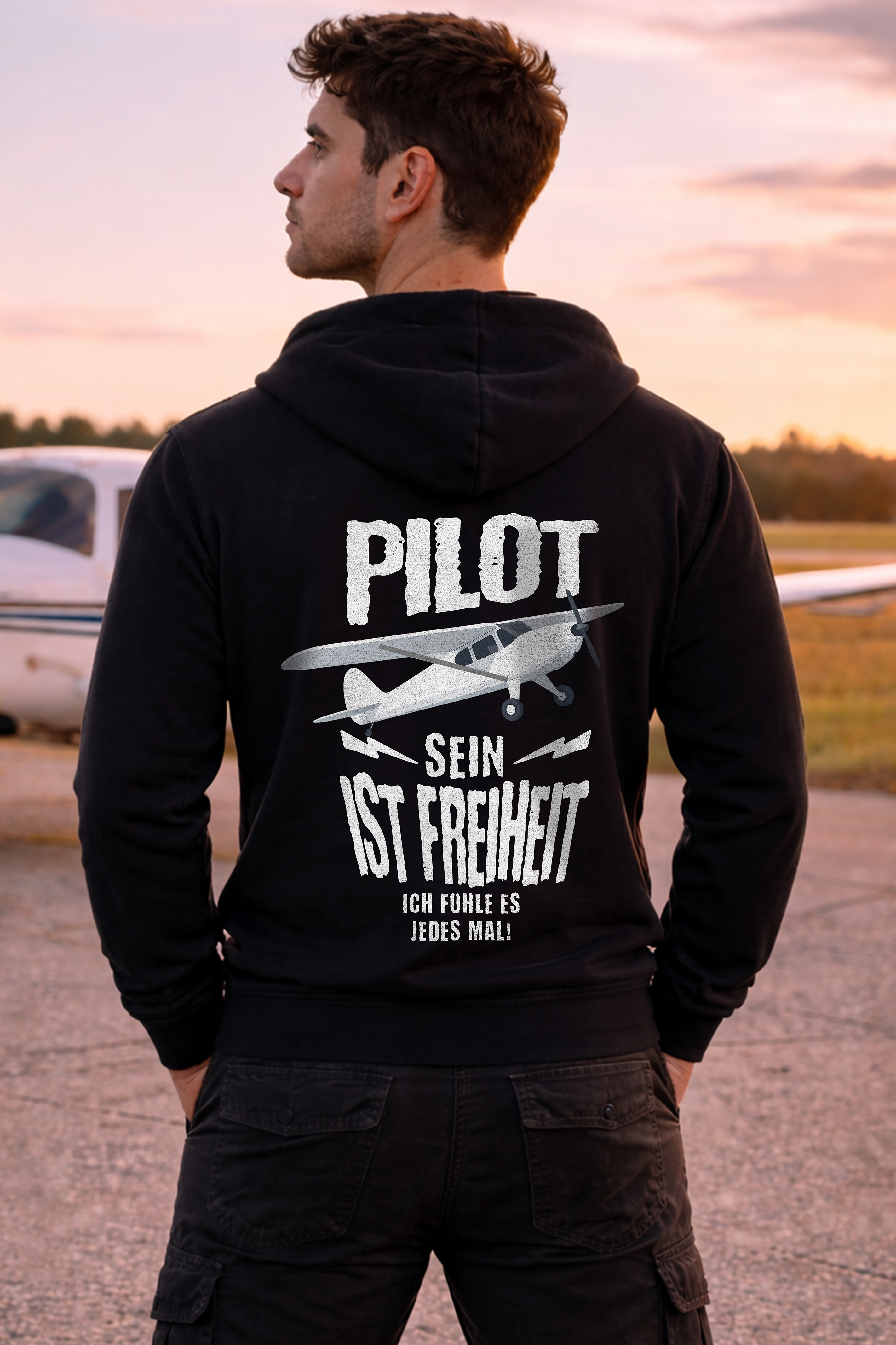 Zipper Hoodie - Pilot sein ist Freiheit mit Backprint