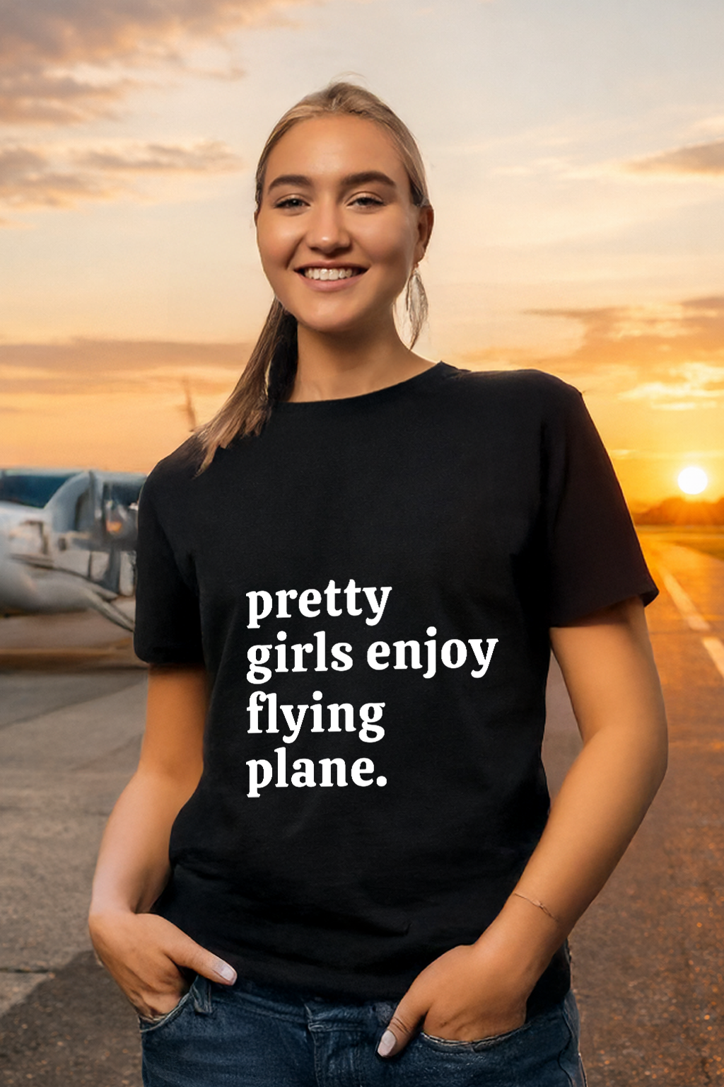 T-Shirt - Pretty girls enjoy flying plane