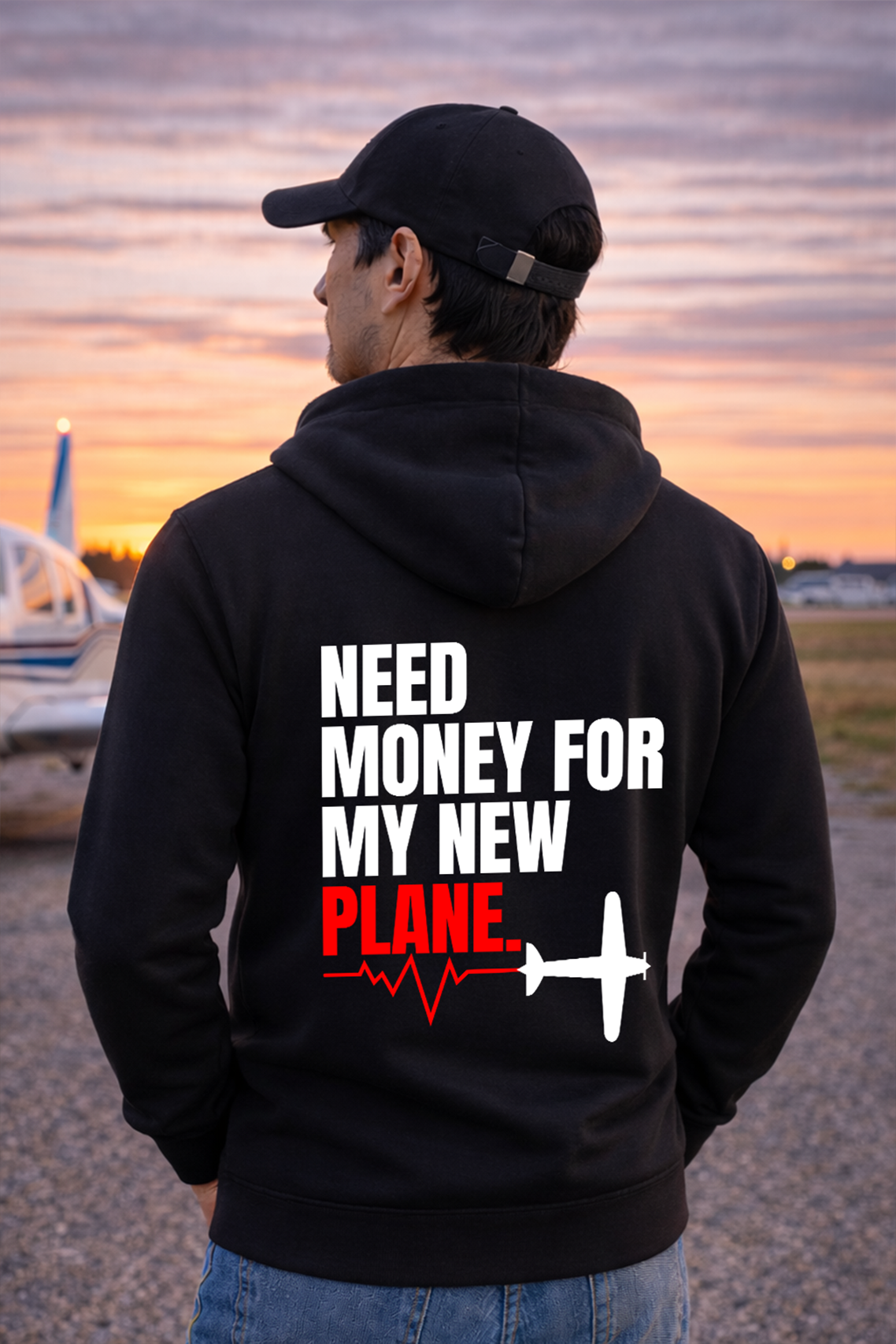 Zipper Hoodie - Need Money for my new Plane mit Backprint