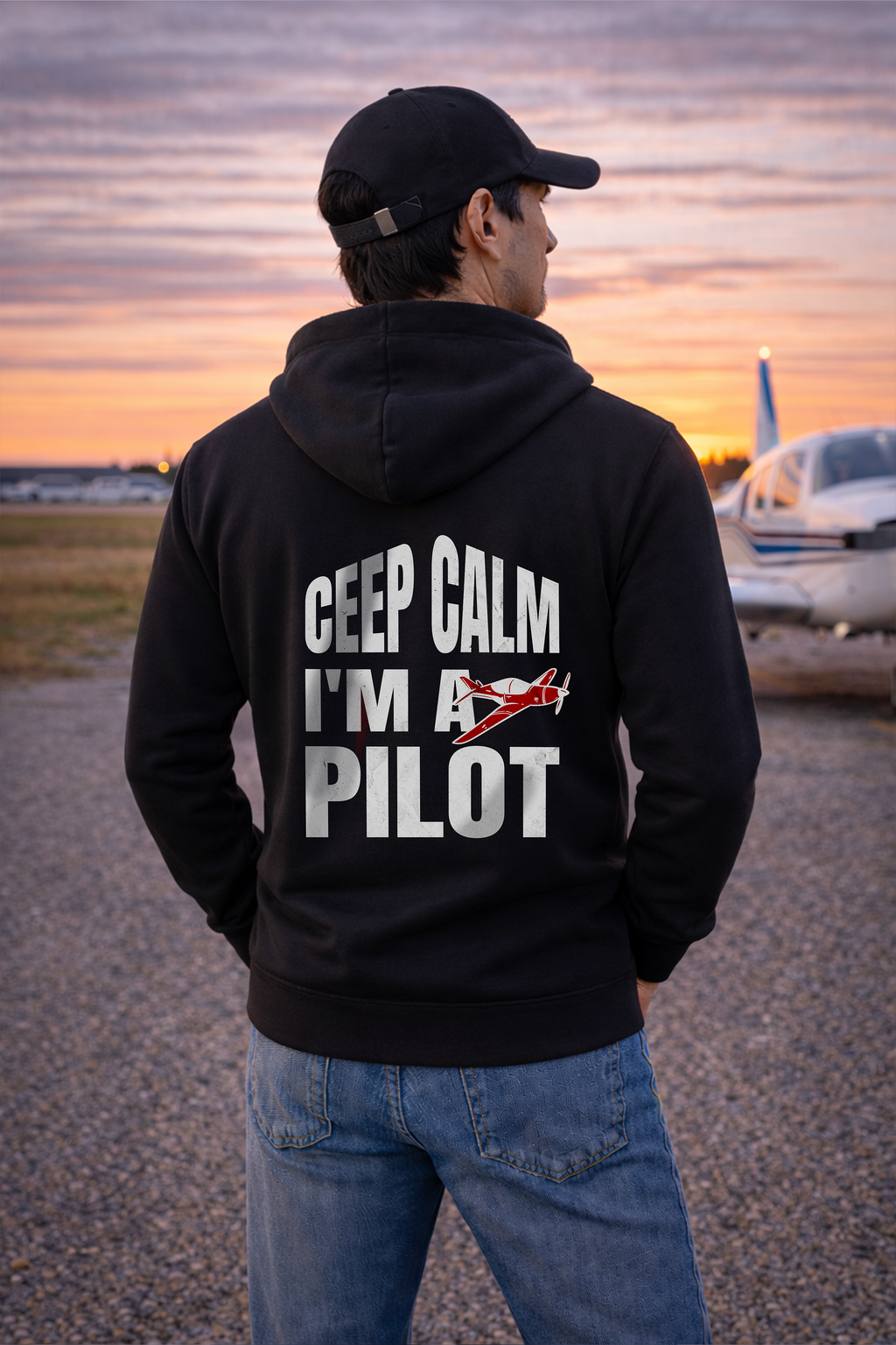 Zipper Hoodie - Ceep Calm I'm a Pilot mit Backprint
