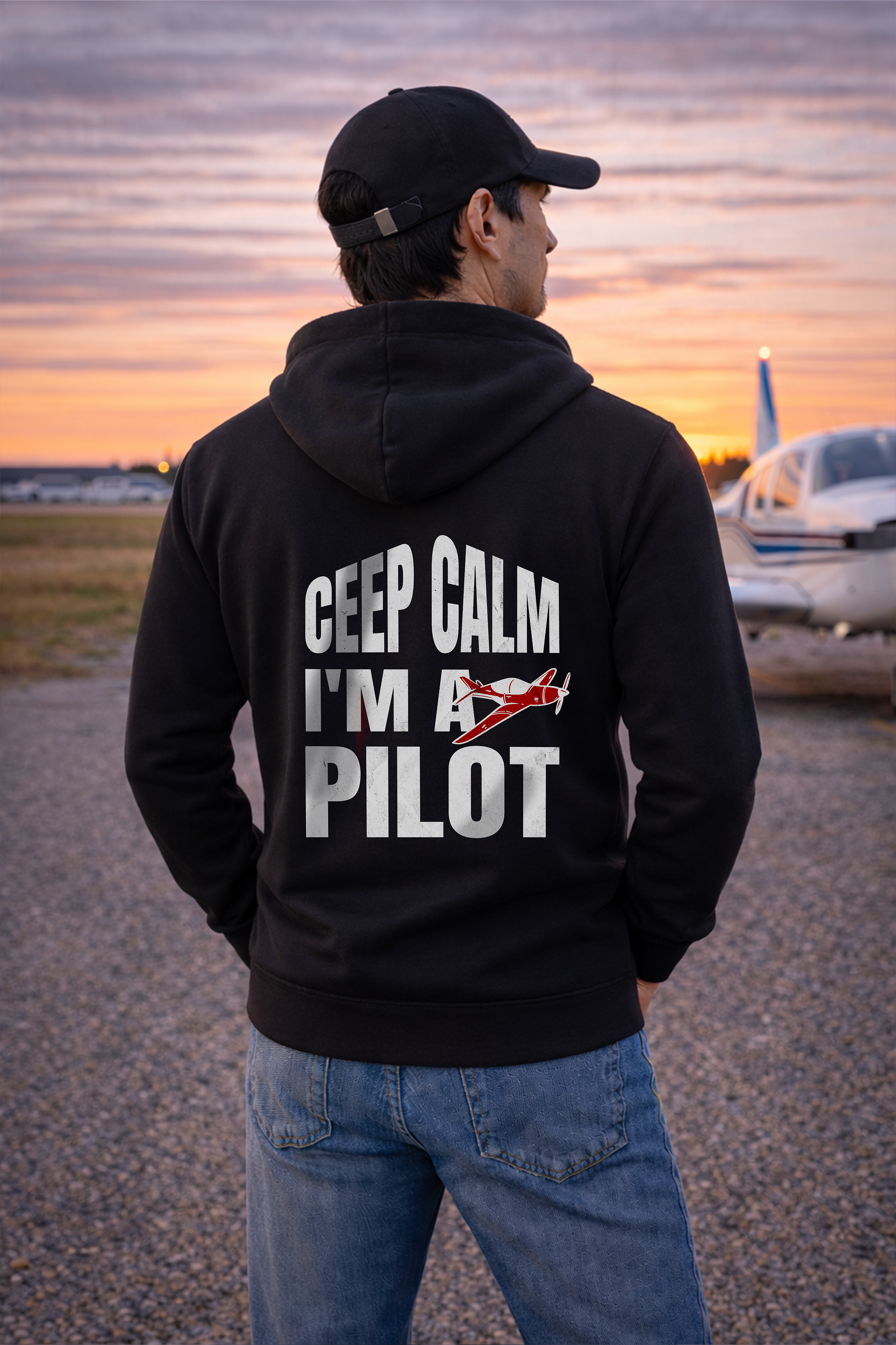 Zipper Hoodie - Ceep Calm I'm a Pilot mit Backprint