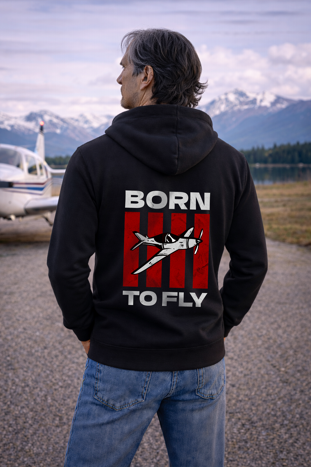 Hoodie - Born to Fly with Plane Backprint