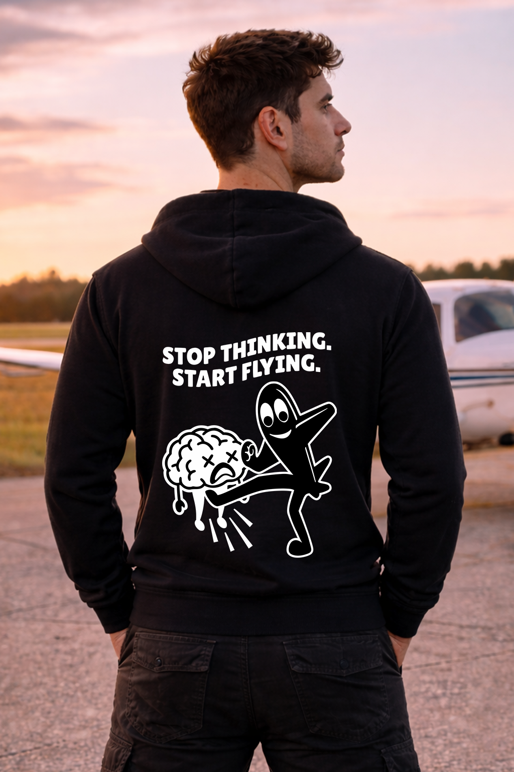 Zipper Hoodie - Stop Thinking mit Backprint