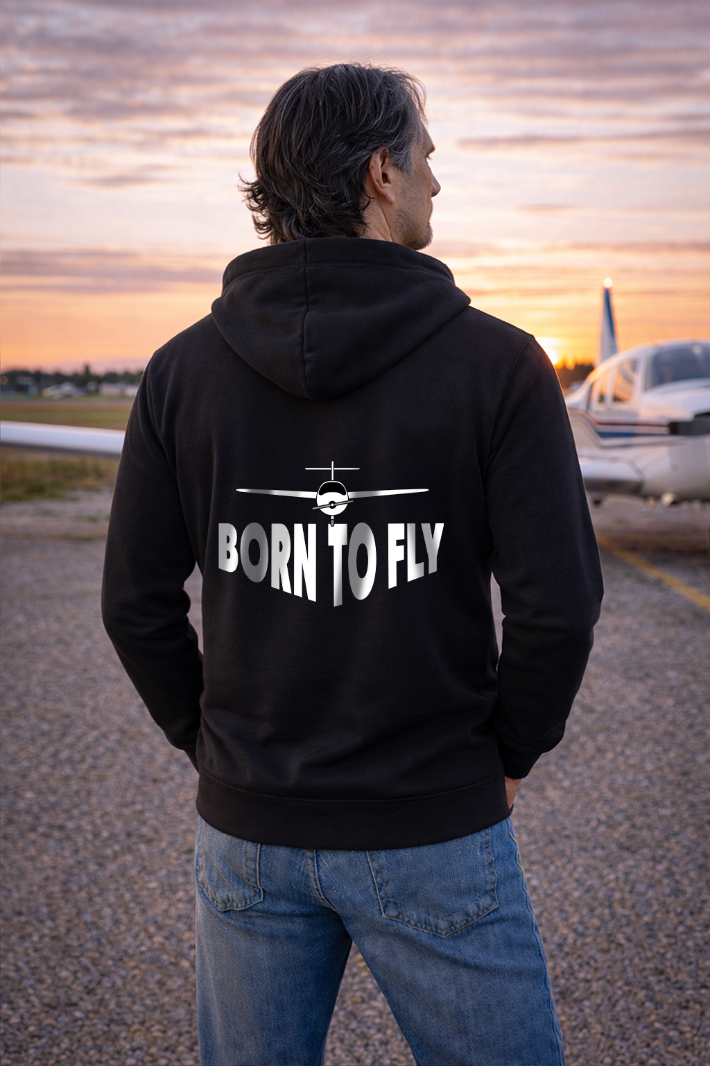 Zipper Hoodie - Born to Fly mit Backprint