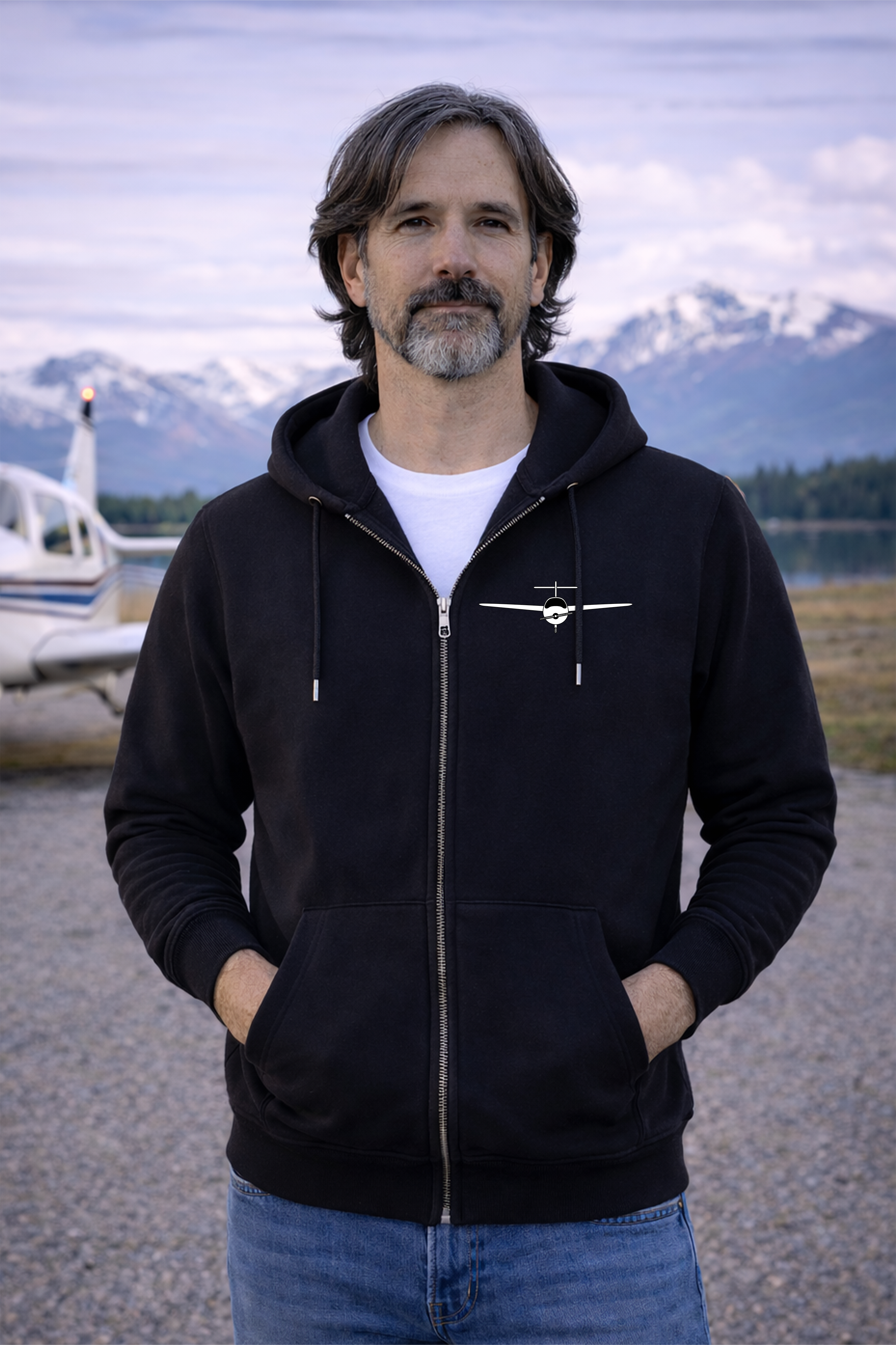 Zipper Hoodie - Born to Fly with Plane mit Backprint