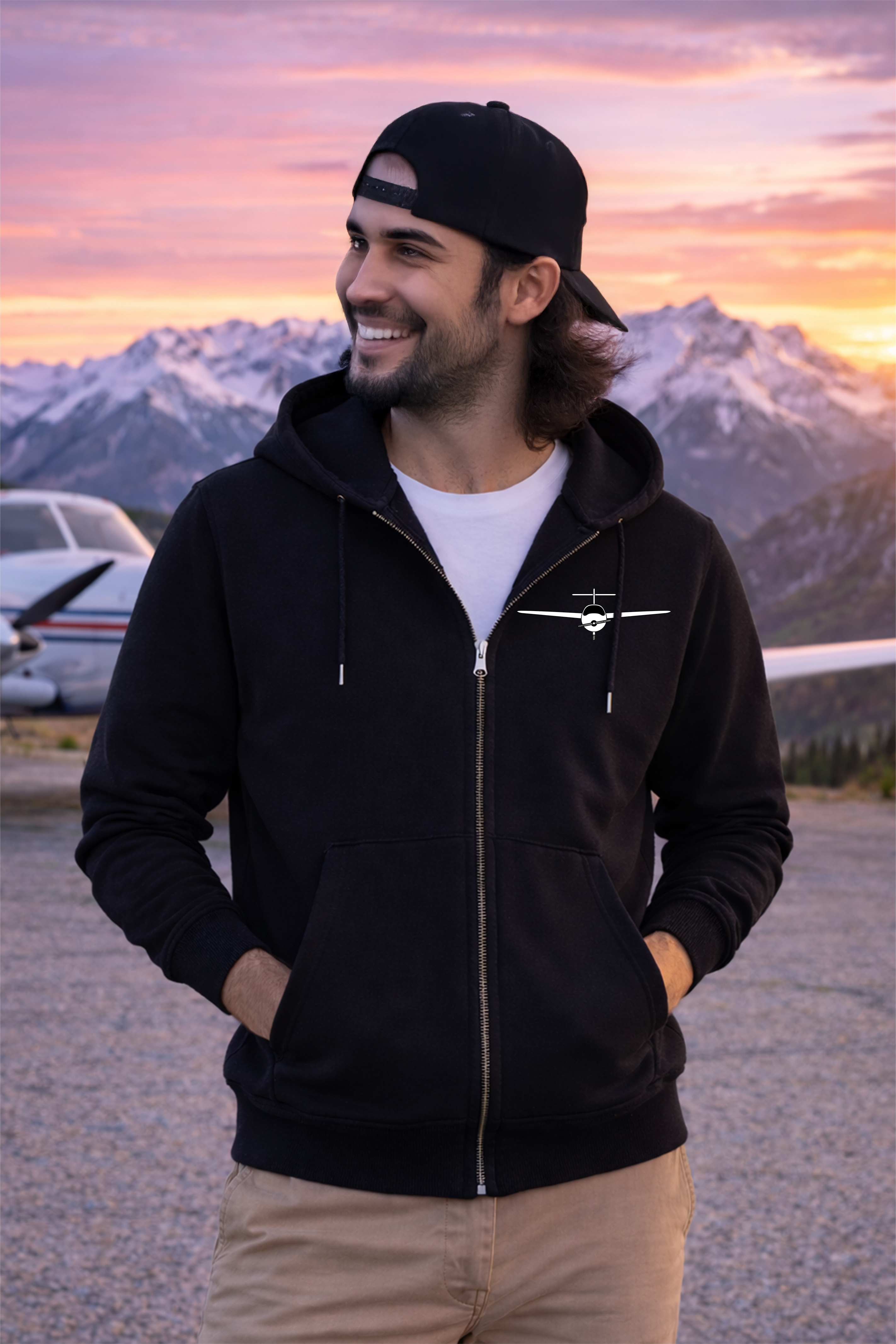 Zipper Hoodie  - Eat Sleep Fly Repeat mit Backprint