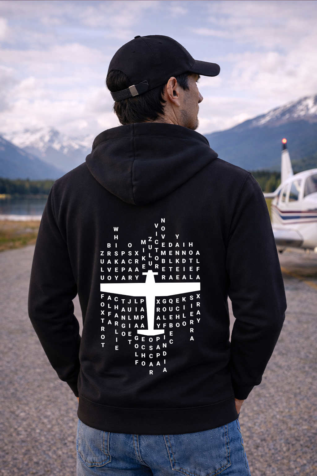 Zipper Hoodie - Pilotenalphabet ICAO mit Backprint
