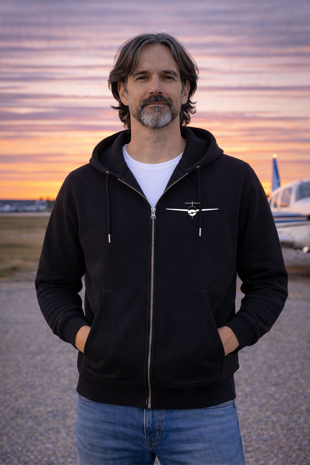 Zipper Hoodie  - Unterschätze niemals einen Piloten mit Backprint