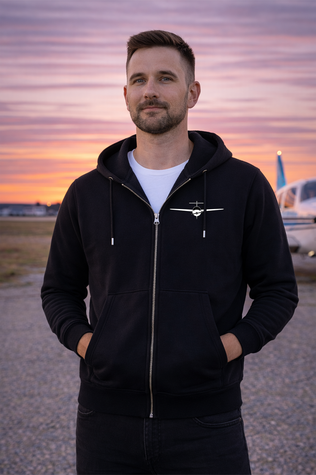 Zipper Hoodie  - Pretty boys enjoy flying plane mit Backprint