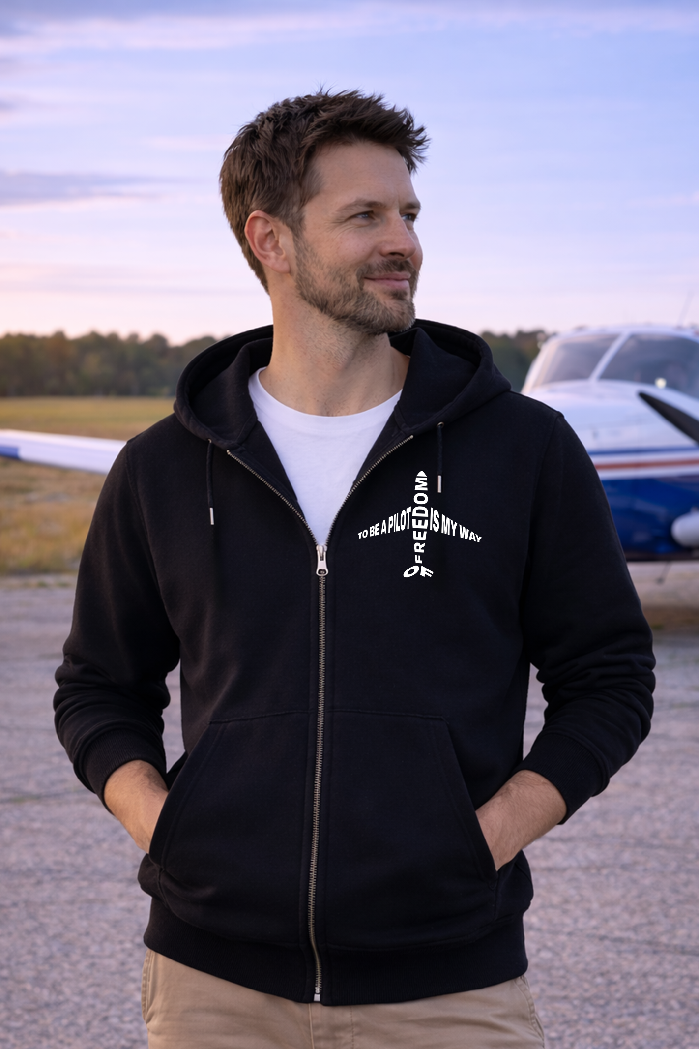 Zipper Hoodie - To be a Pilot is my way of Freedom mit Backprint