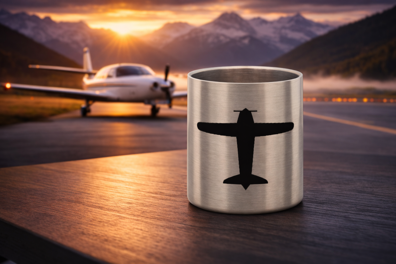 Edelstahl-Tasse mit Karabiner - Flugzeug