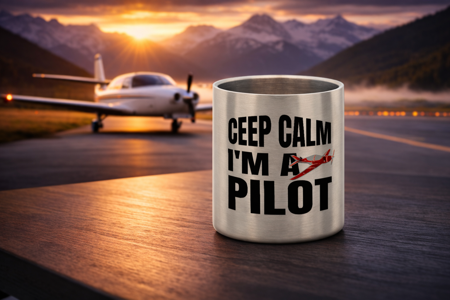 Edelstahl-Tasse mit Karabiner - Ceep Calm I'm a Pilot