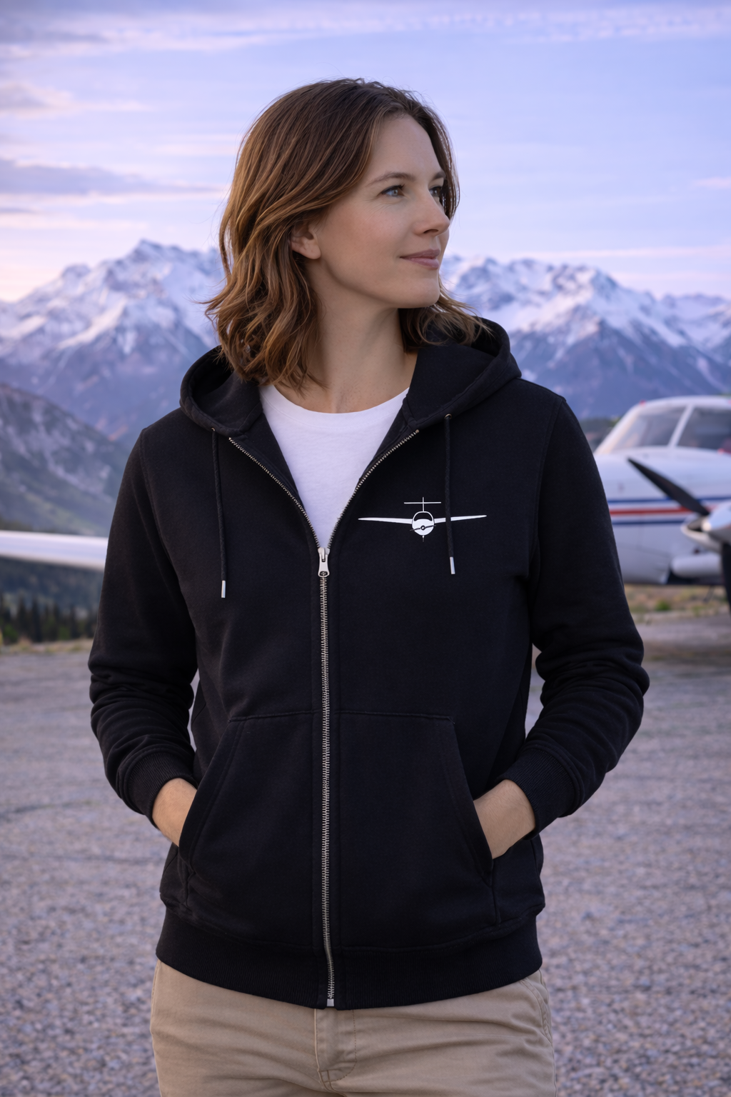 Zipper Hoodie - Pretty girls enjoy flying plane Backprint