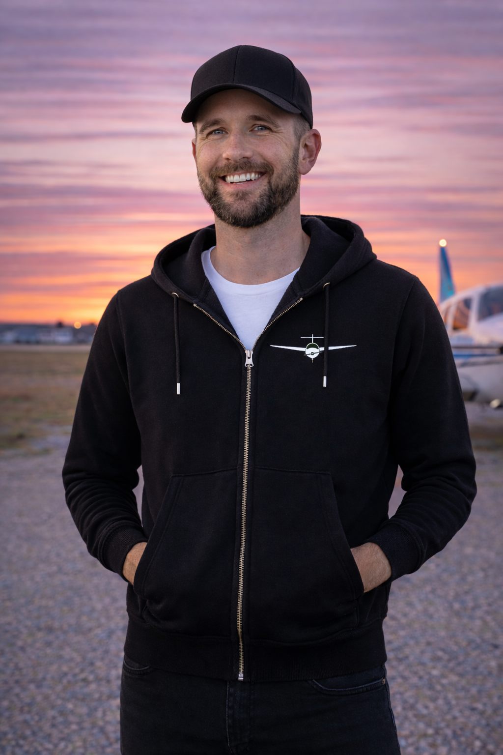 Zipper Hoodie - Pilotenalphabet  mit Landebahn mit Backprint