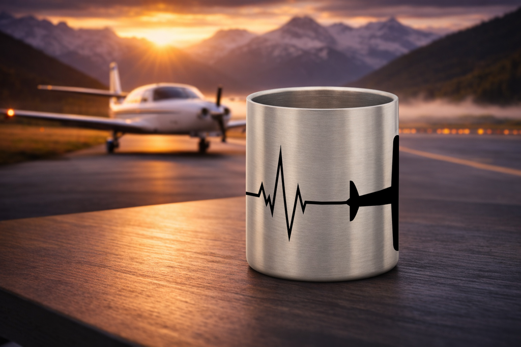Edelstahl-Tasse mit Karabiner - Herzschlag Flugzeug