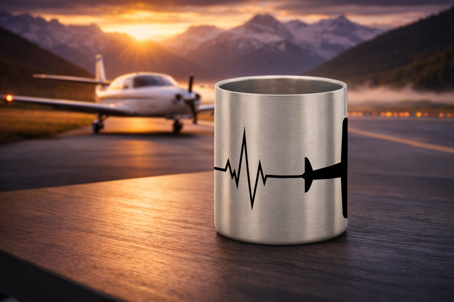 Edelstahl-Tasse mit Karabiner - Herzschlag Flugzeug
