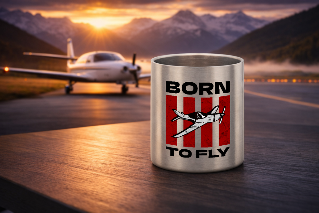 Edelstahl-Tasse mit Karabiner - Born to Fly mit Flugzeug