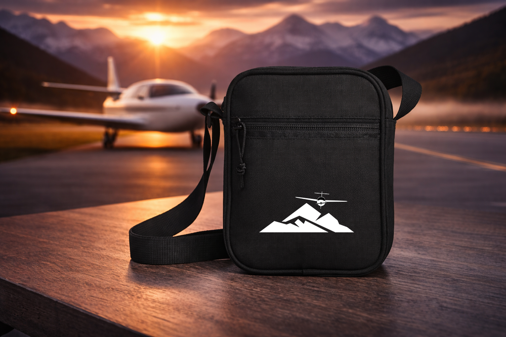 Umhängetasche - Flugzeug mit Bergen