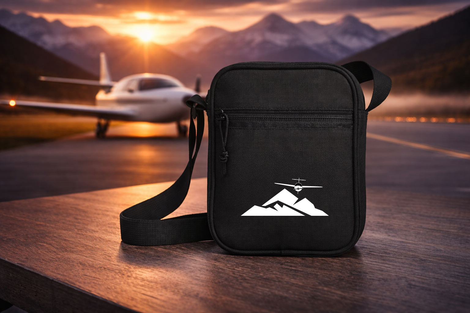 Umhängetasche - Flugzeug mit Bergen