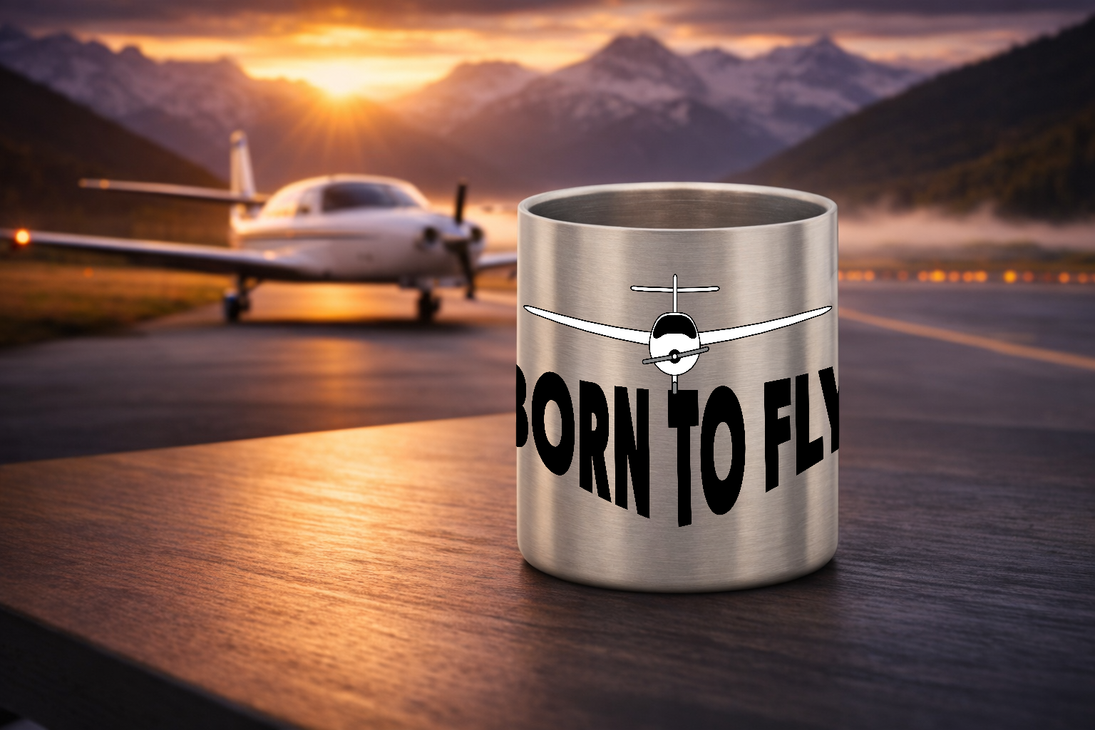 Edelstahl-Tasse mit Karabiner - Born to Fly