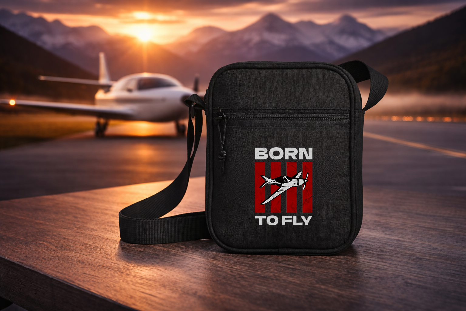 Umhängetasche - Born to Fly mit Flugzeug