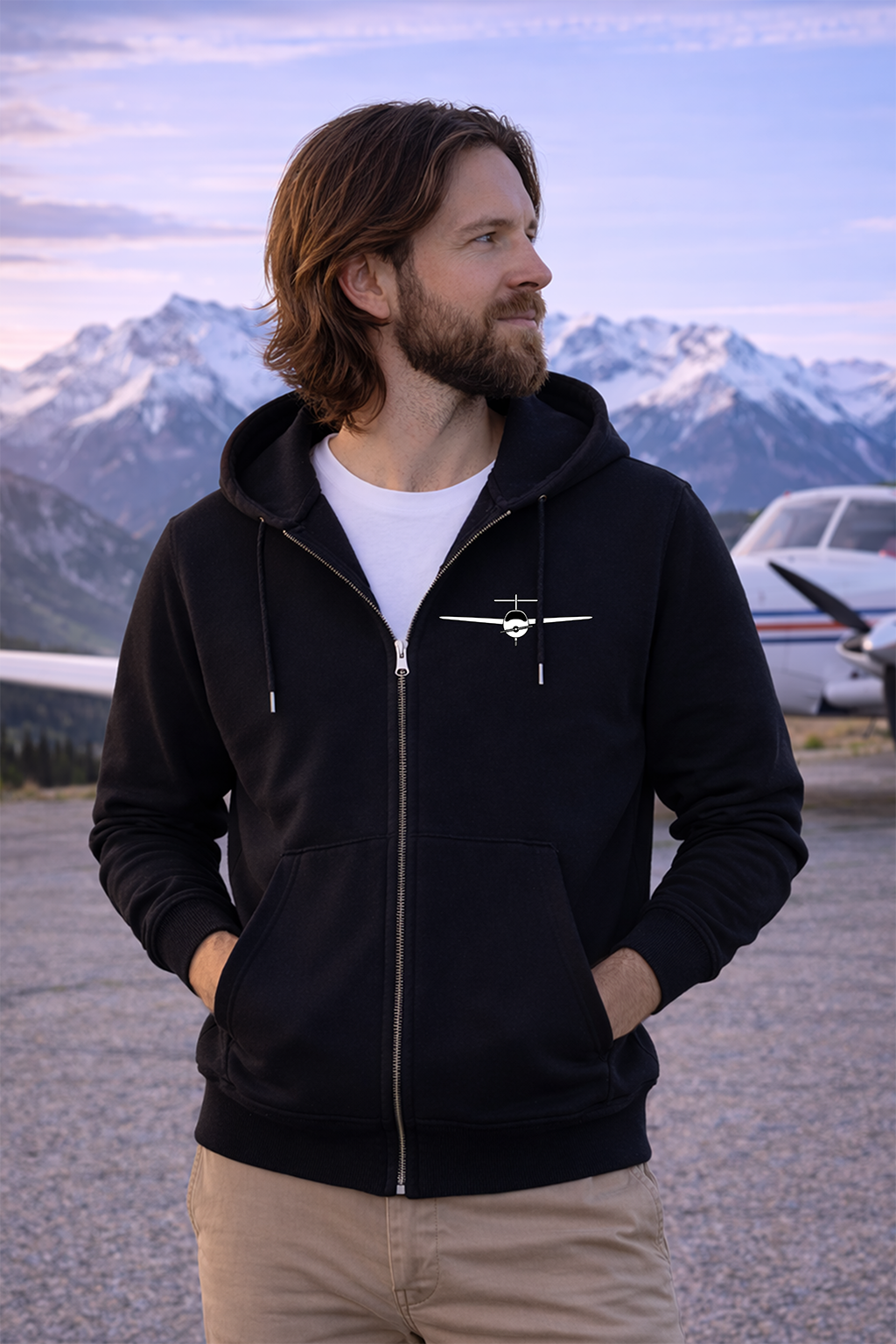 Zipper Hoodie - Born to be Pilot mit Backprint